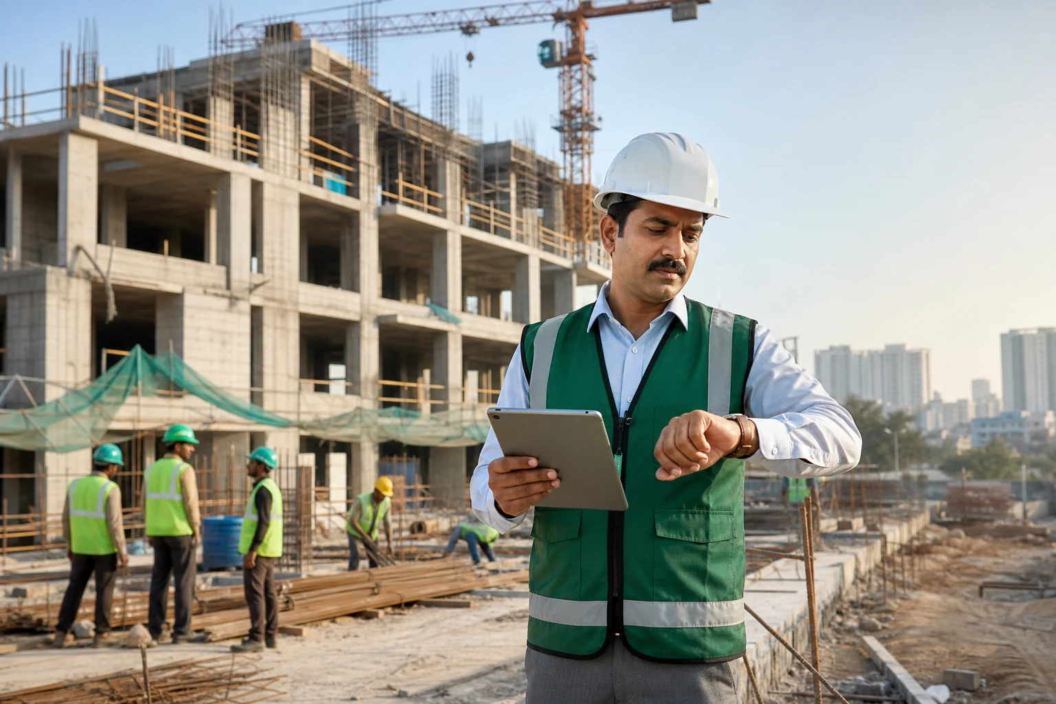 A project professional monitoring construction time